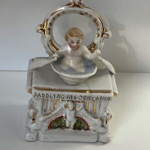 Vintage Porcelain Paddling His Own Canoe Figurine Victorian Fairing Cherub Child